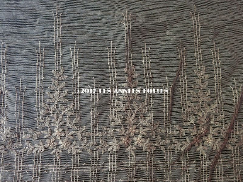 画像6: 1910年代 アンティーク  花模様の刺繍入り チュールレース 胡桃色