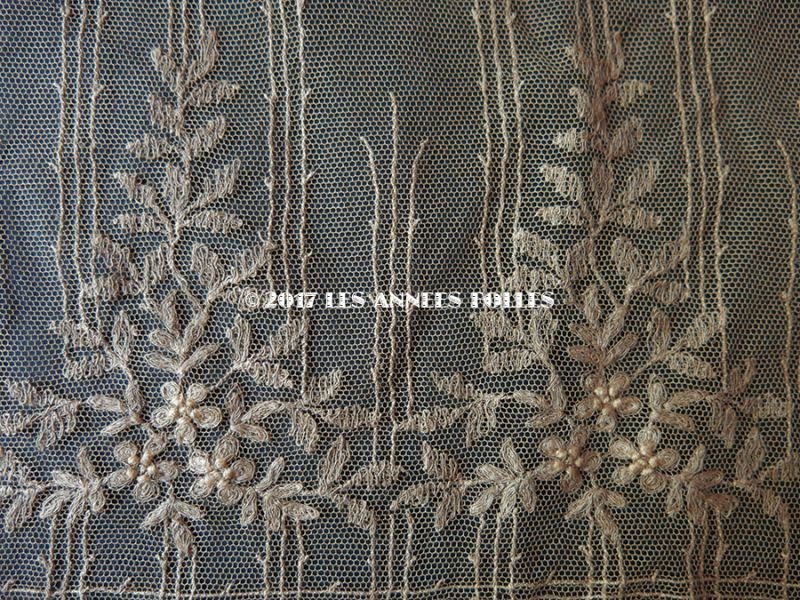 画像5: 1910年代 アンティーク  花模様の刺繍入り チュールレース 胡桃色
