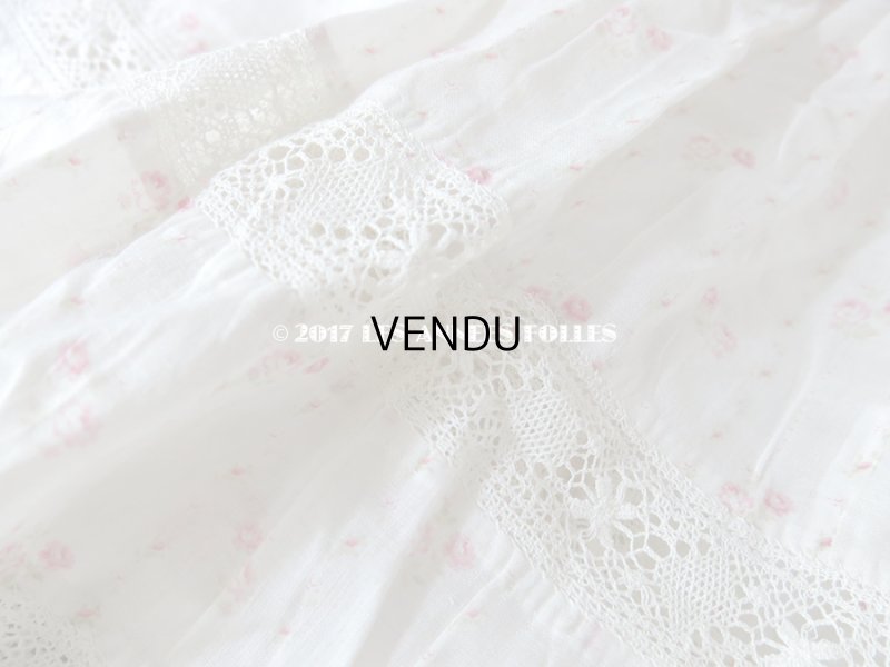 画像6: 1900年代 アンティーク  ドレスの裾 ピンク色の小さな薔薇模様