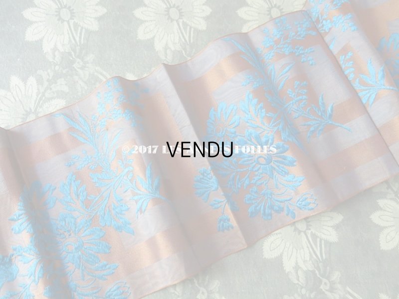 画像6: 19世紀 アンティーク シルク製 リボン ジャガード織 ブルーの花模様 1.25m