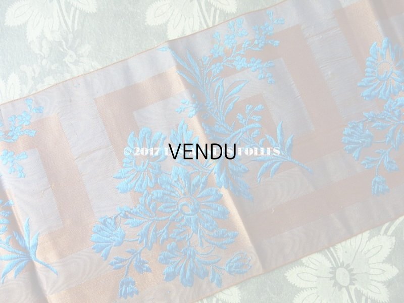 画像4: 19世紀 アンティーク シルク製 リボン ジャガード織 ブルーの花模様 1.25m