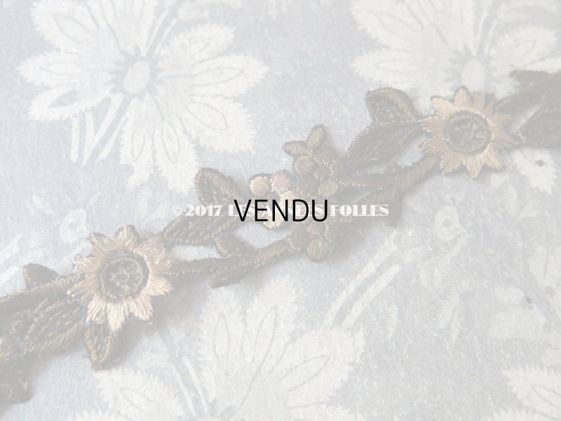 画像4: 19世紀 アンティーク ナポレオン3世時代  シルク製 モチーフ　花＆リーフ ブラウン＆シナモン