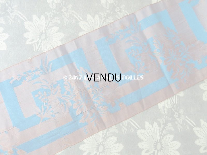 画像5: 19世紀 アンティーク シルク製 リボン ジャガード織 ブルーの花模様 1.25m