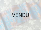 19世紀 アンティーク シルク製 リボン ジャガード織 ブルーの花模様 1.25m 