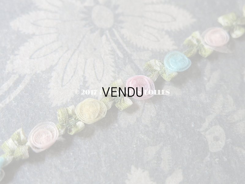 画像3: 1900年代 アンティーク シルク製オーガンジー 4色の薔薇のロココトリム