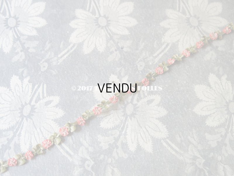画像3: 1900年代 アンティーク シルク製 ロココトリム とても小さな朝顔 ピンクオレンジ ロココリボン 1.1m