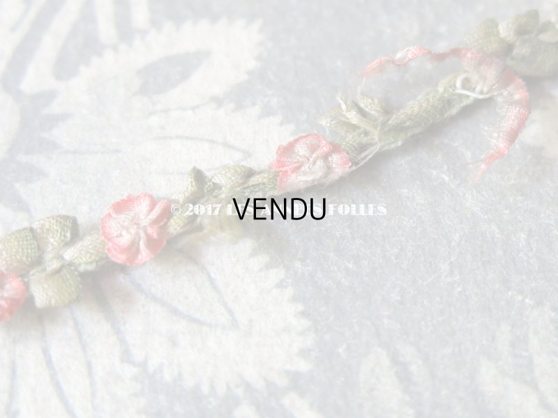 画像5: 1900年代 アンティーク シルク製 ロココトリム とても小さな朝顔 ピンクオレンジ ロココリボン 1.1m