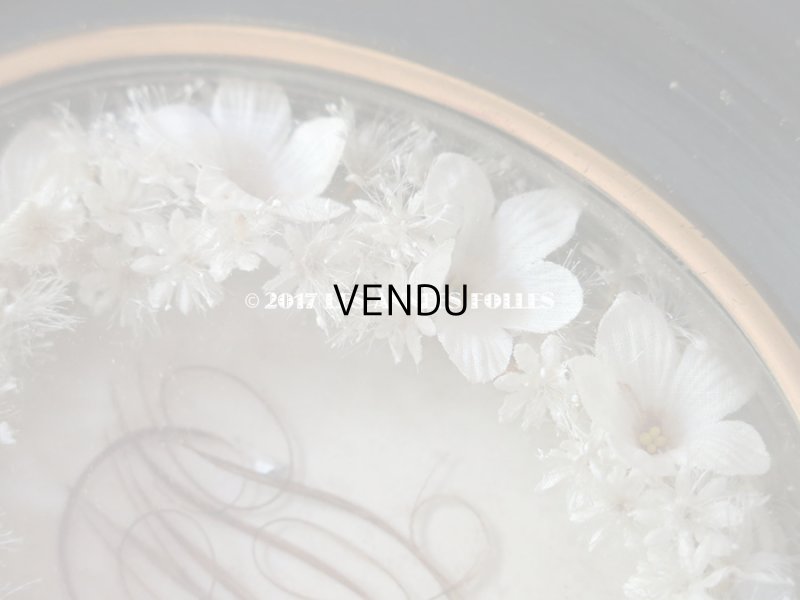 画像5: アンティーク ルリケール 聖遺物のガラスドーム 白い布花 木製フレーム