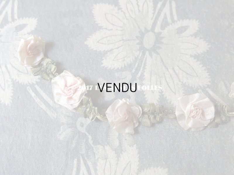 画像5: 1900年代 アンティーク ロココトリム 淡いピンクの薔薇 ロココリボン 0.38m