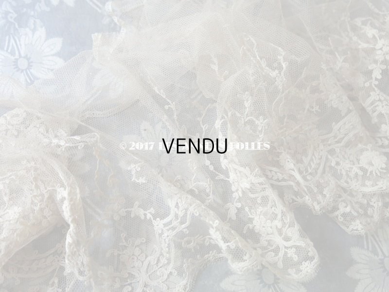 画像3: 1900年代 アンティーク シルク製 レース 花とリーフのガーランド 1m