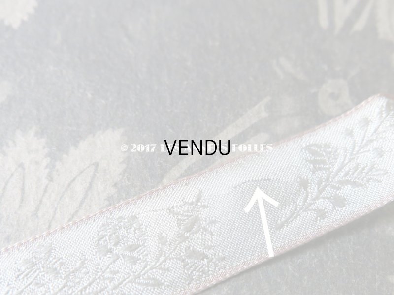 画像5: 1900年代 アンティーク シルク製 リボン  パールグリーンの花模様 ピンクの縁取り  4.25m