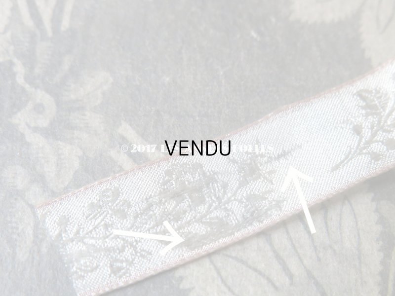 画像4: 1900年代 アンティーク シルク製 リボン  パールグリーンの花模様 ピンクの縁取り  4.25m