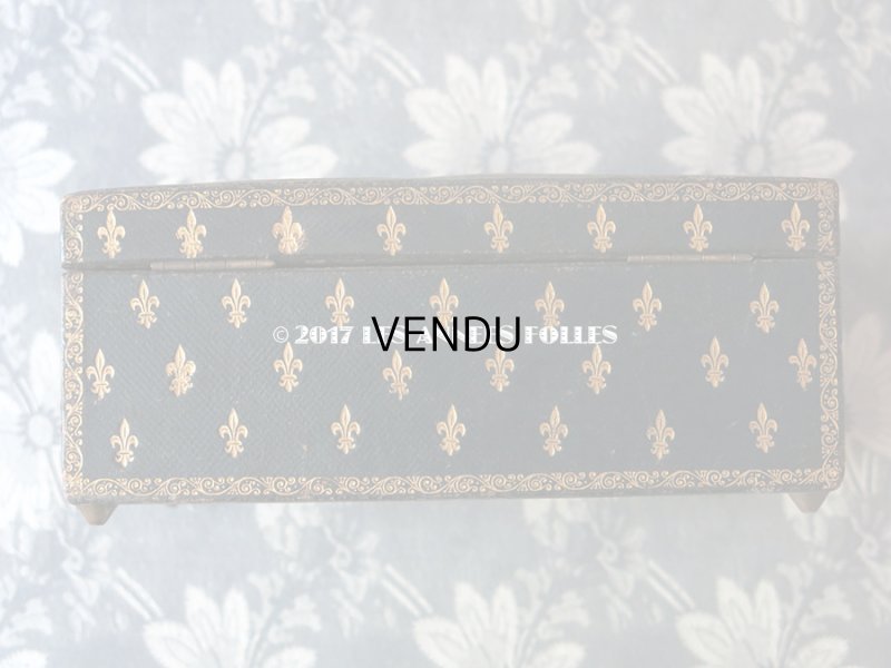 画像7: 19世紀 アンティーク 本革 天使＆百合の紋章 ジュエリーボックス  