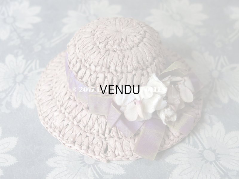 画像2: アンティーク ドール用 ハット 薄紫色 白い花のコサージュ