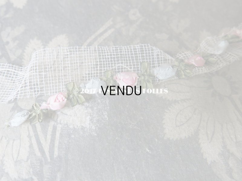 画像3: 1900年代 アンティーク シルク製 ロココトリム ピンク＆ブルー ロココリボン 25cm