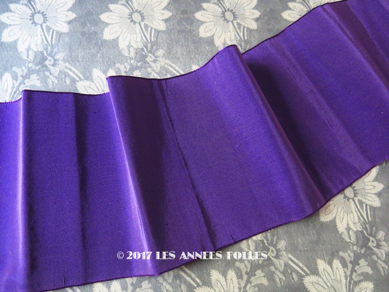 画像1: 1900年代 アンティーク シルク製 幅広 グログランリボン 紫 1.8m