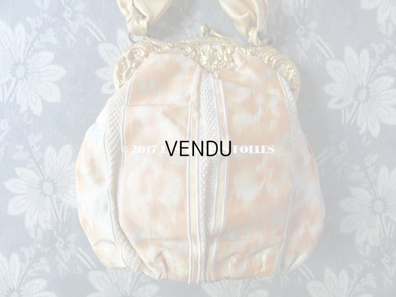 画像6: 未使用 19世紀 アンティーク  シルク製 クリーミーオレンジ色のオモニエール  ロカイユ装飾