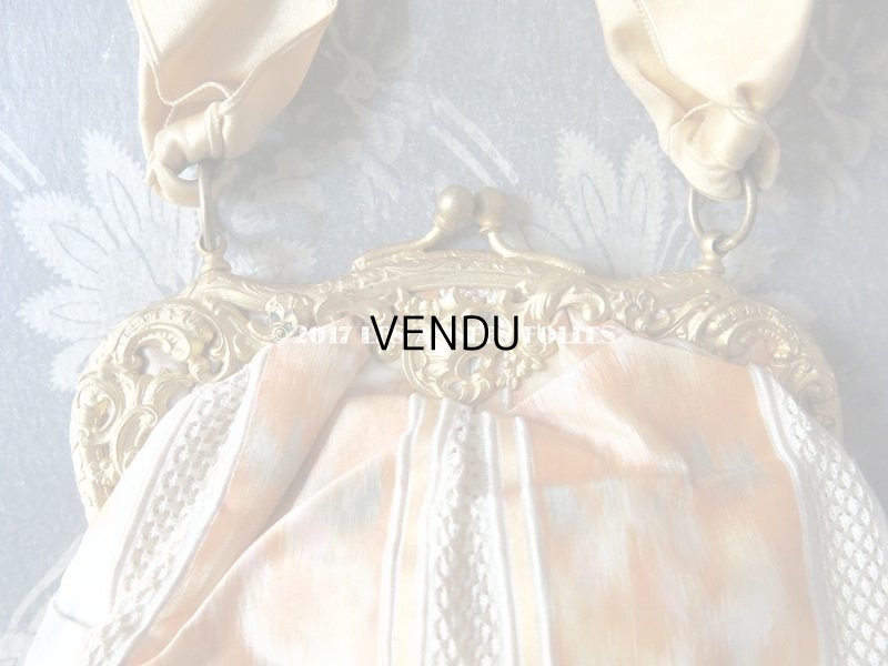 画像4: 未使用 19世紀 アンティーク  シルク製 クリーミーオレンジ色のオモニエール  ロカイユ装飾