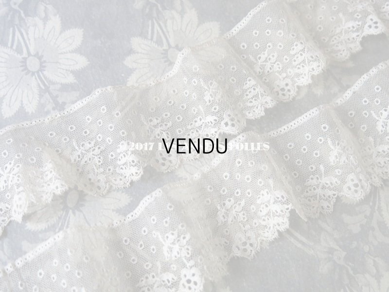画像5: 1900年代 アンティーク 花とリーフ＆ドット柄のレース アイボリー