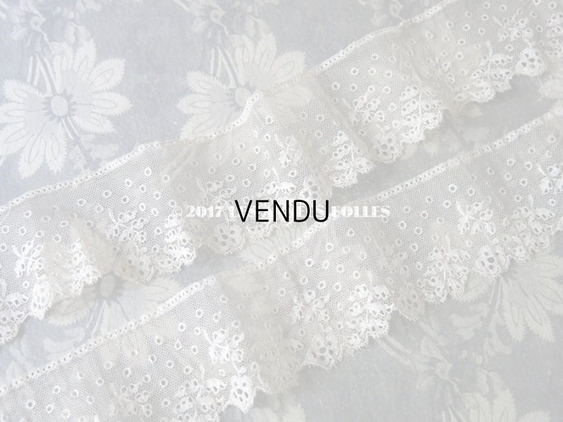 画像6: 1900年代 アンティーク 花とリーフ＆ドット柄のレース アイボリー