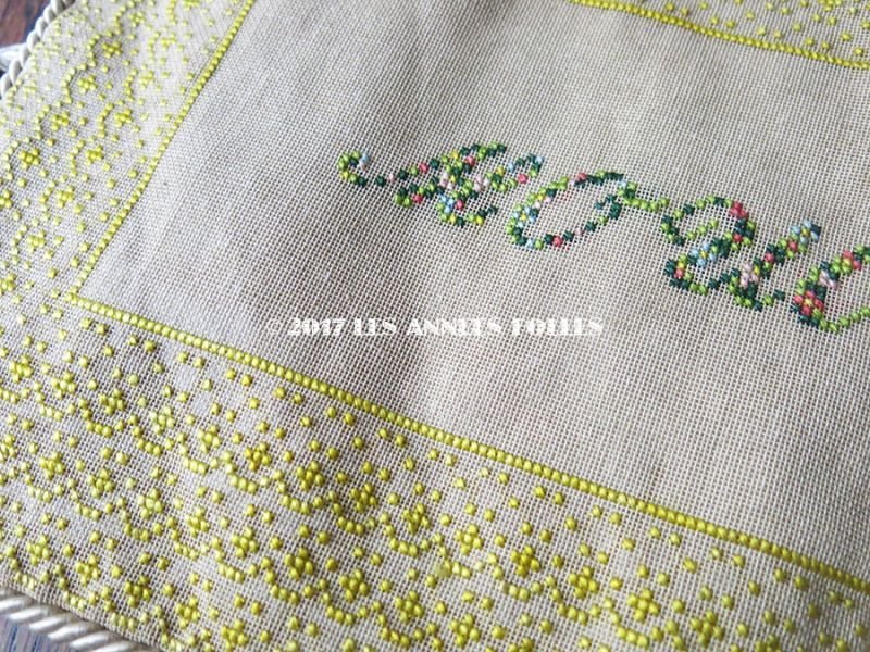 画像17: ＊蚤の市＊アンティーク 大きなハンキーケース クロスステッチ シルク製 ハンカチ用ポシェット MOUCHOIRS