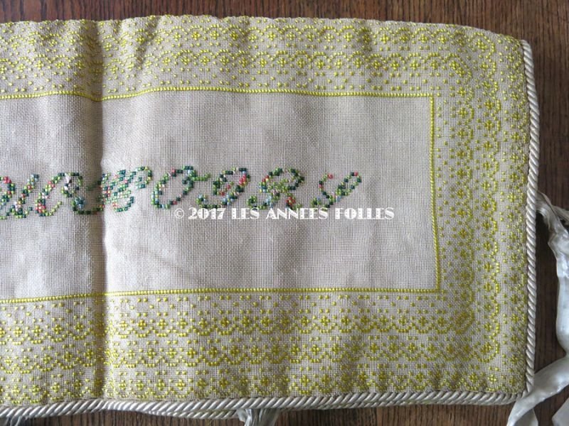 画像13: ＊蚤の市＊アンティーク 大きなハンキーケース クロスステッチ シルク製 ハンカチ用ポシェット MOUCHOIRS
