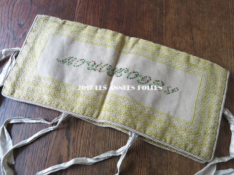 画像6: ＊蚤の市＊アンティーク 大きなハンキーケース クロスステッチ シルク製 ハンカチ用ポシェット MOUCHOIRS