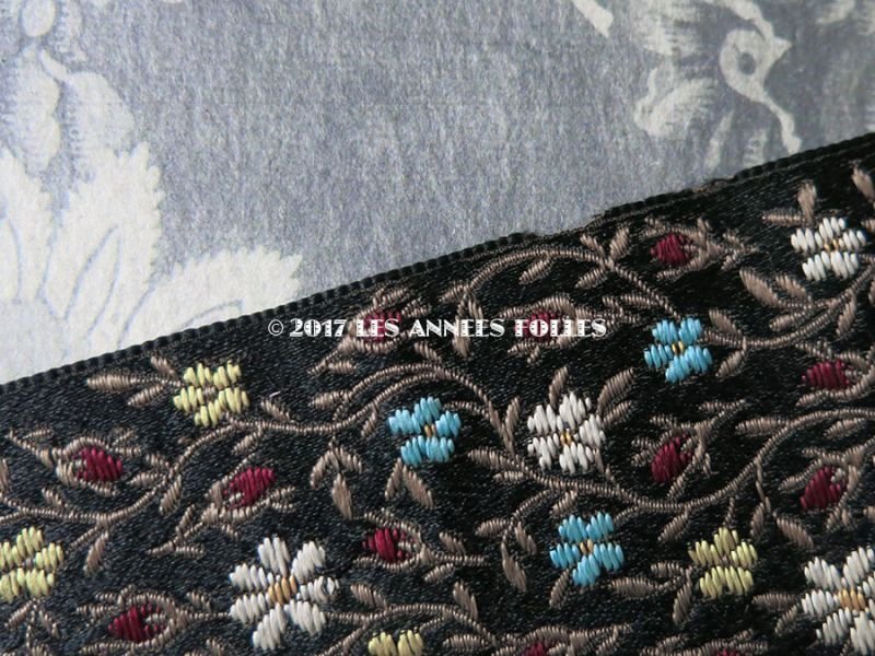 画像5: 1900年代 アンティーク シルク製 ジャガード織 リボン 花模様 142cm 黒　