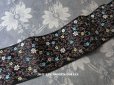 画像1: 1900年代 アンティーク シルク製 ジャガード織 リボン 花模様 142cm 黒　 (1)