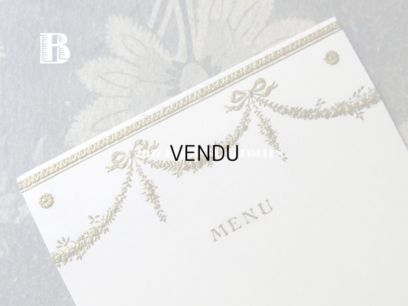 画像6: 未使用 アンティーク メニュー MENU リボンと薔薇のガーランド