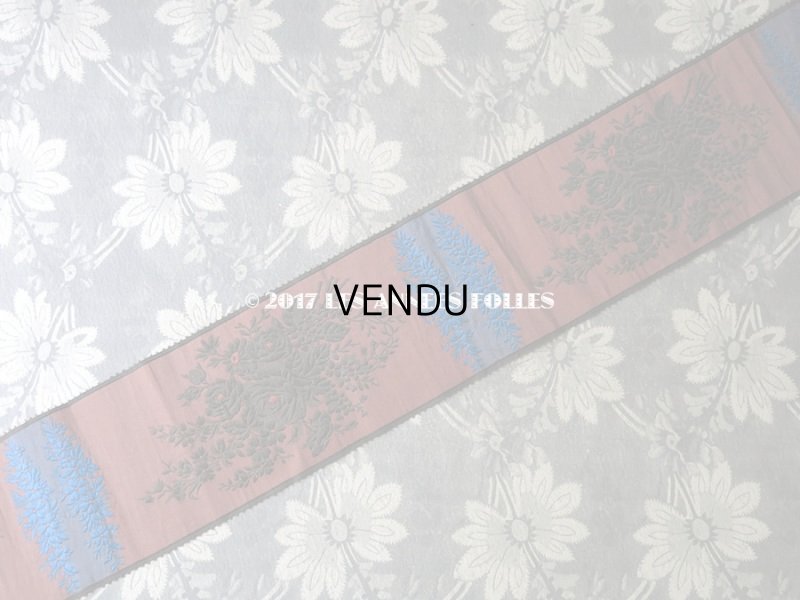 画像4: 19世紀 アンティーク シルク製 リボン ジャガード織 黒＆ブルーの花模様 1m 