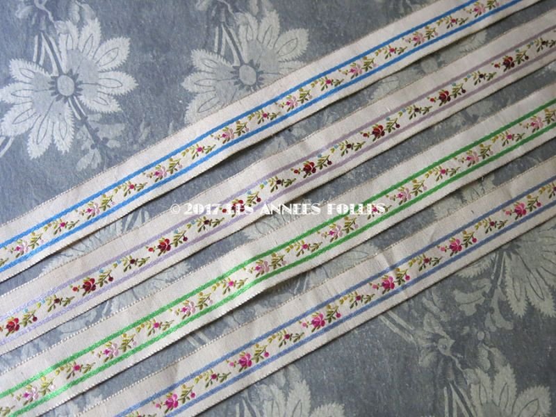 画像2: 19世紀 アンティーク シルク製 リボン ジャガード織 花模様