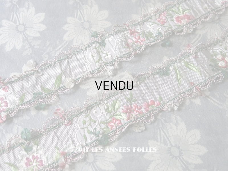 画像1: 18世紀 アンティーク シルク製 ジャガード織 リボン 花模様 