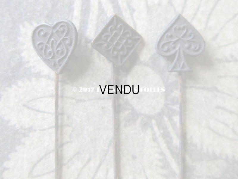 画像13: 1900年代 アンティーク エパングル 鳥　トランプ柄　花 月 フレンチジェット＆ゴールド EPINGLES TOILETTE