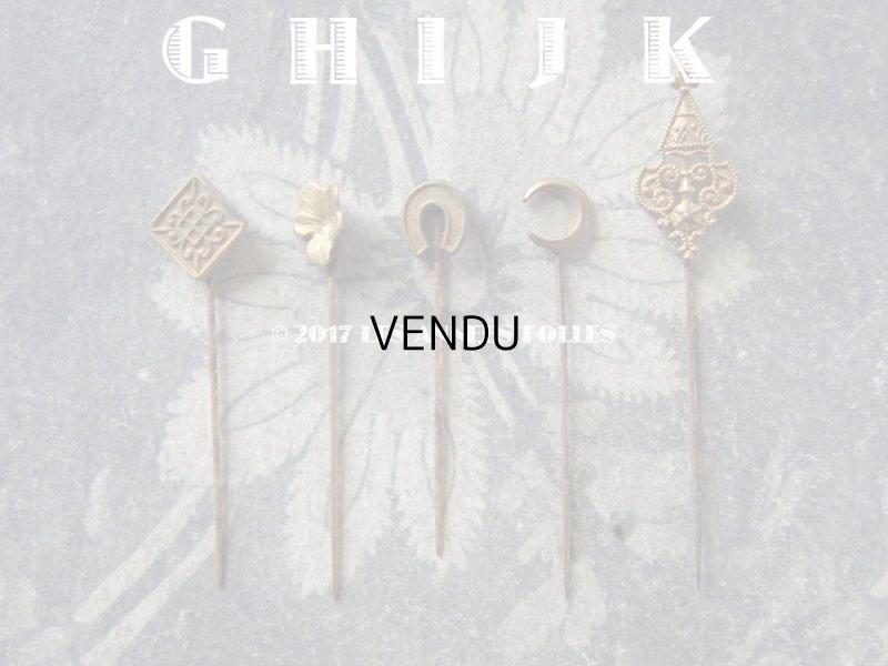 画像8: 1900年代 アンティーク エパングル 鳥　トランプ柄　花 月 フレンチジェット＆ゴールド EPINGLES TOILETTE