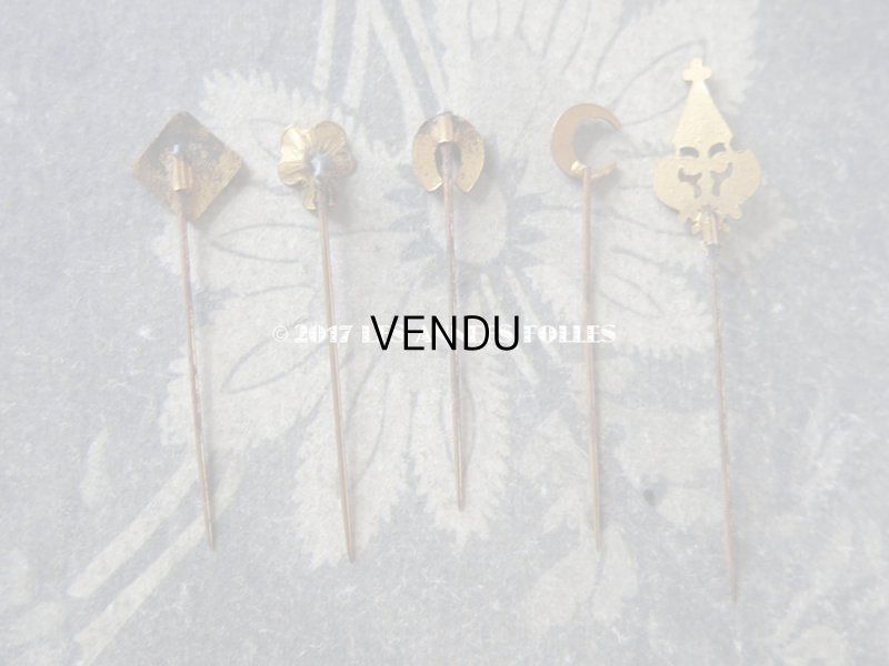 画像11: 1900年代 アンティーク エパングル 鳥　トランプ柄　花 月 フレンチジェット＆ゴールド EPINGLES TOILETTE