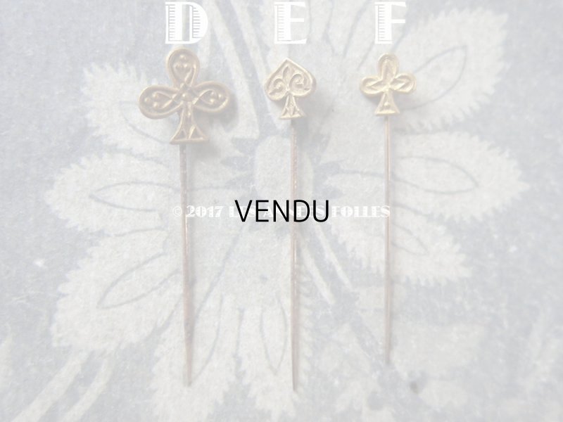 画像5: 1900年代 アンティーク エパングル 鳥　トランプ柄　花 月 フレンチジェット＆ゴールド EPINGLES TOILETTE