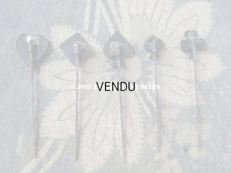 画像15: 1900年代 アンティーク エパングル 鳥　トランプ柄　花 月 フレンチジェット＆ゴールド EPINGLES TOILETTE