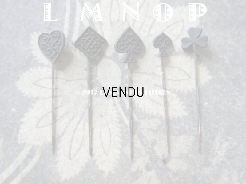 画像12: 1900年代 アンティーク エパングル 鳥　トランプ柄　花 月 フレンチジェット＆ゴールド EPINGLES TOILETTE