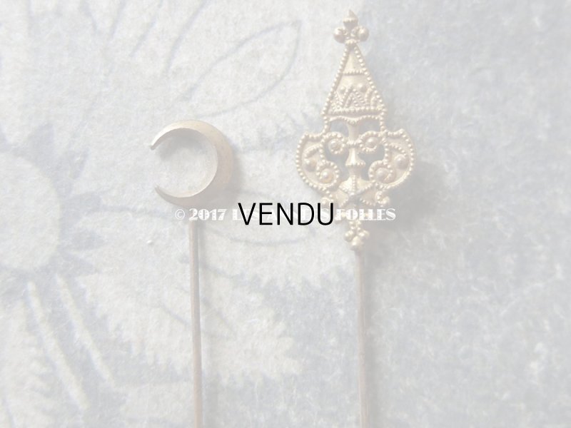 画像10: 1900年代 アンティーク エパングル 鳥　トランプ柄　花 月 フレンチジェット＆ゴールド EPINGLES TOILETTE