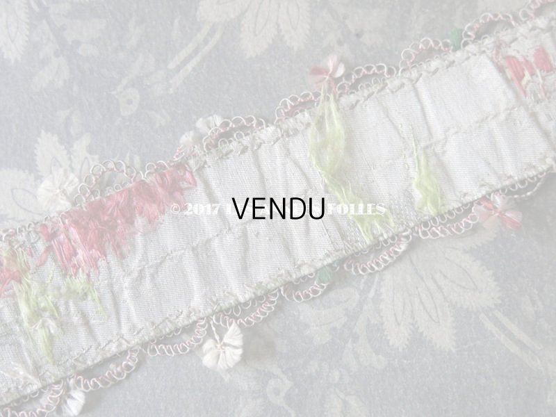 画像18: 18世紀 アンティーク シルク製 ジャガード織 リボン 花模様