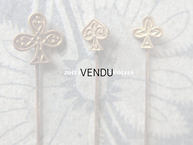 画像6: 1900年代 アンティーク エパングル 鳥　トランプ柄　花 月 フレンチジェット＆ゴールド EPINGLES TOILETTE