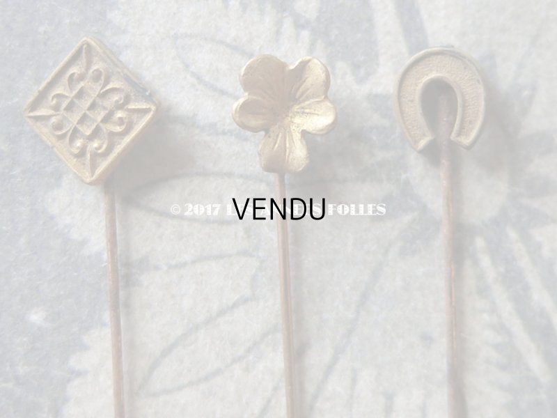 画像9: 1900年代 アンティーク エパングル 鳥　トランプ柄　花 月 フレンチジェット＆ゴールド EPINGLES TOILETTE