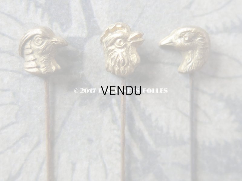 画像3: 1900年代 アンティーク エパングル 鳥　トランプ柄　花 月 フレンチジェット＆ゴールド EPINGLES TOILETTE