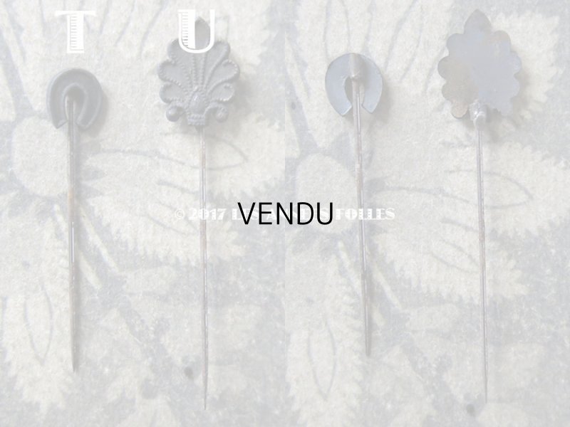 画像19: 1900年代 アンティーク エパングル 鳥　トランプ柄　花 月 フレンチジェット＆ゴールド EPINGLES TOILETTE