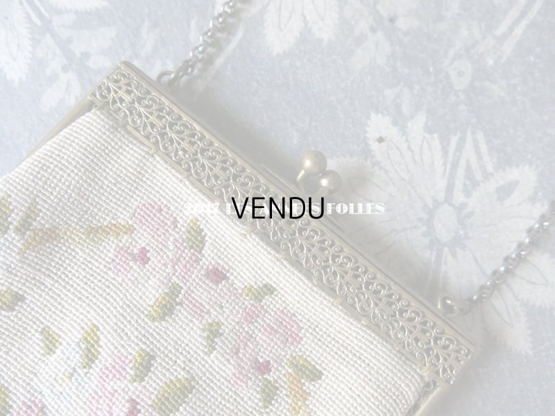 画像5: 19世紀末 アンティーク  オモニエール 薔薇のブーケ & ガーランド ニードルポイント