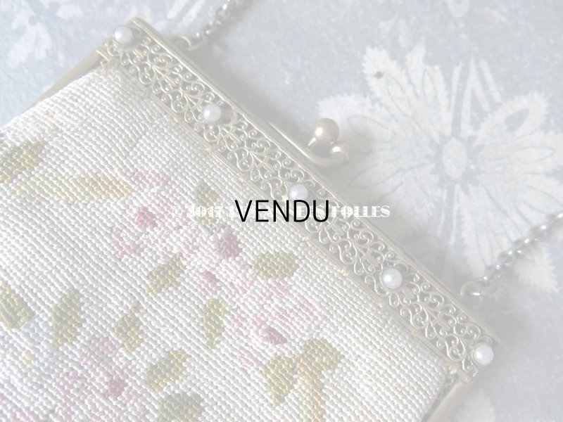 画像3: 19世紀末 アンティーク  オモニエール 薔薇のブーケ & ガーランド ニードルポイント