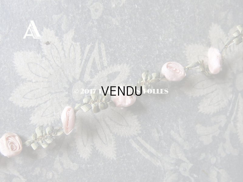 画像4: 19世紀末 アンティーク シルク製  ロココトリム ピンクの薔薇 ロココリボン