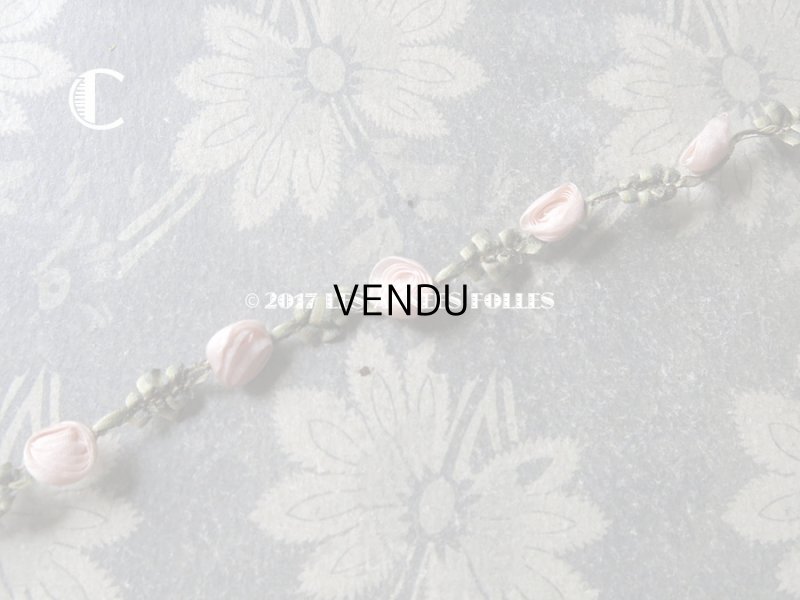 画像14: 19世紀末 アンティーク シルク製  ロココトリム ピンクの薔薇 ロココリボン