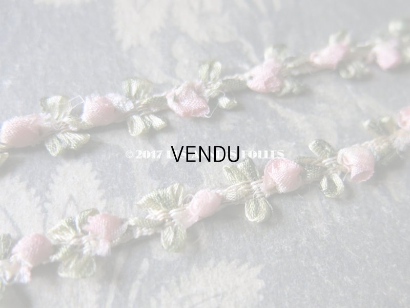 画像4: 1900年代 アンティーク ロココトリム とても小さなピンクの薔薇 ロココリボン 49cm
